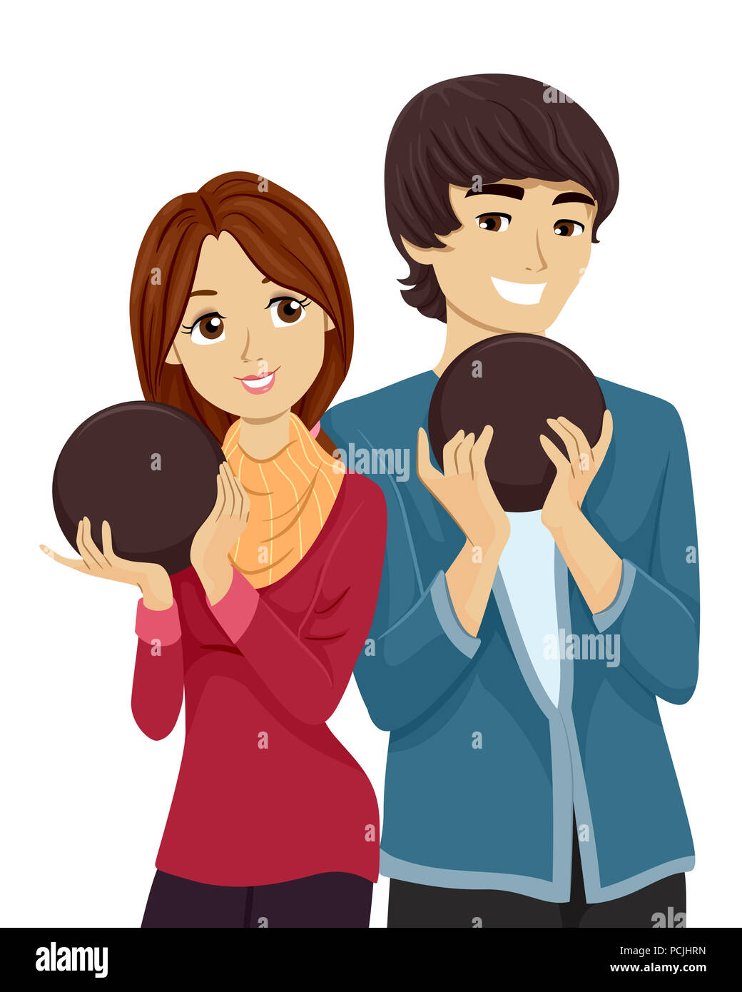 Illustration d'un Teen Boy and Girl Holding Bowling Balls Banque D'Images