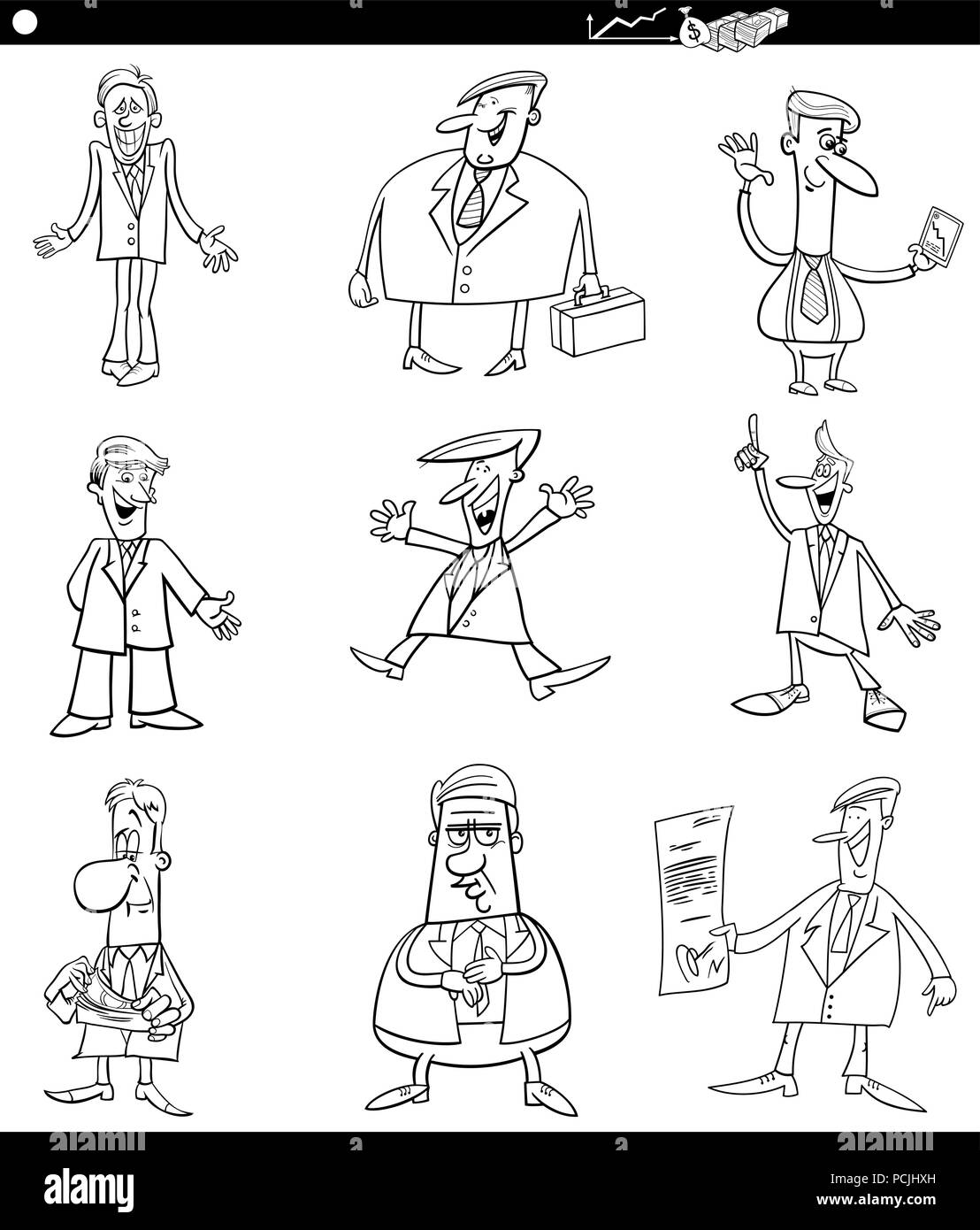 Cartoon noir et blanc Illustration ribambelle de personnages d'Hommes Illustration de Vecteur