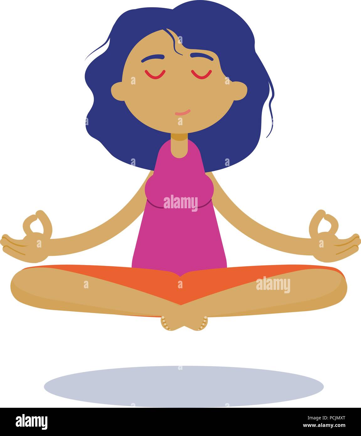 Femme de méditation. Jeune et belle jeune femme cartoon caractère pratique le yoga et la méditation Illustration de Vecteur