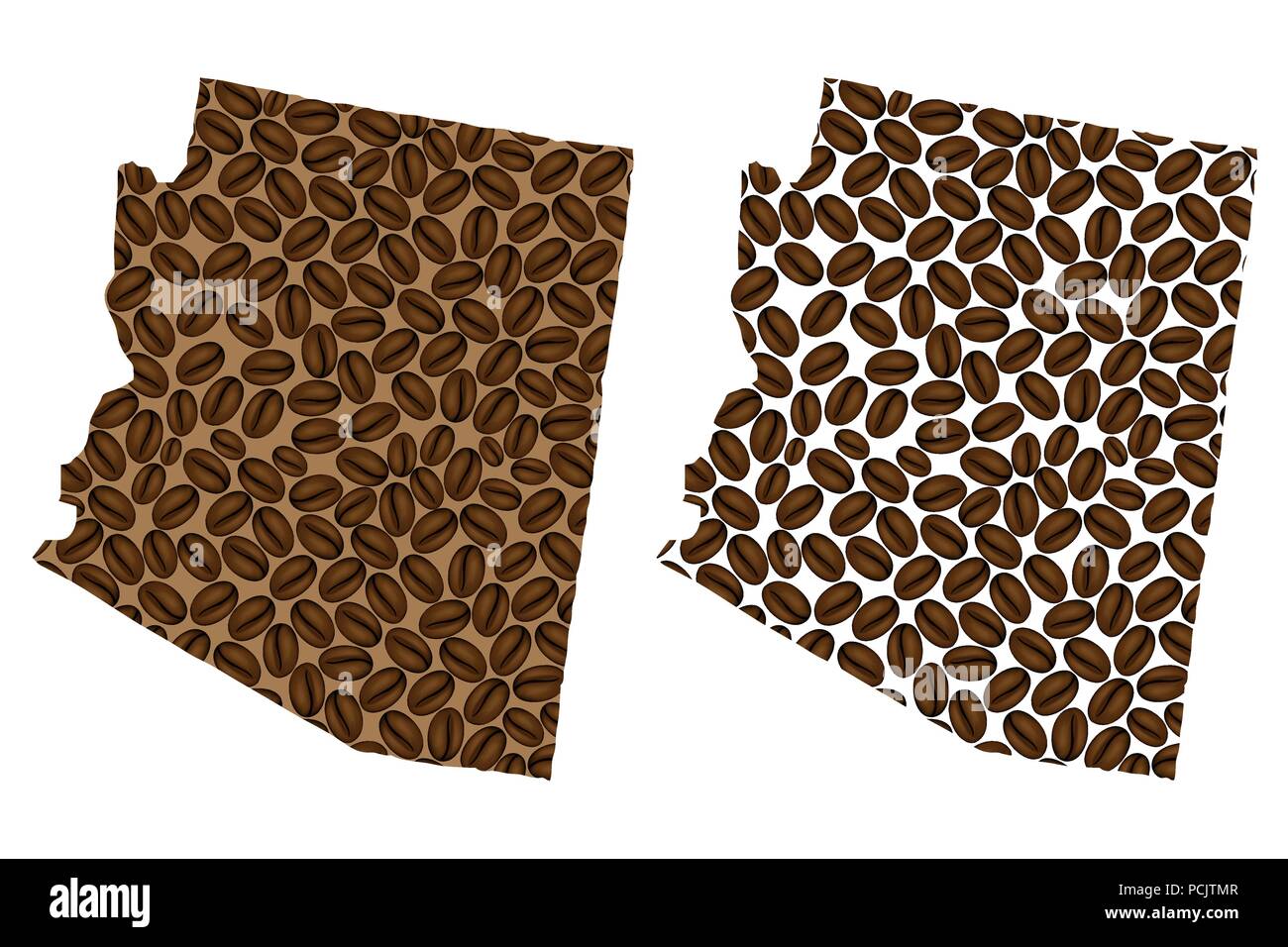 Arizona (États-Unis d'Amérique) - carte de grain de café, la carte de l'Arizona a fait de grains de café, Illustration de Vecteur