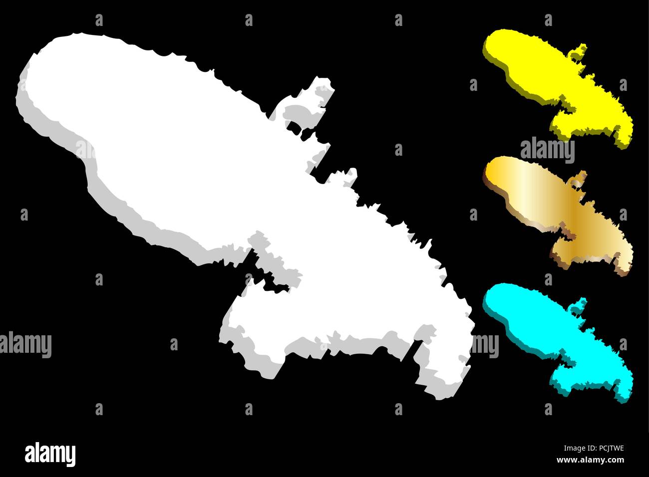 3D de la carte de la Martinique - blanc, jaune, bleu et or - vector illustration Illustration de Vecteur