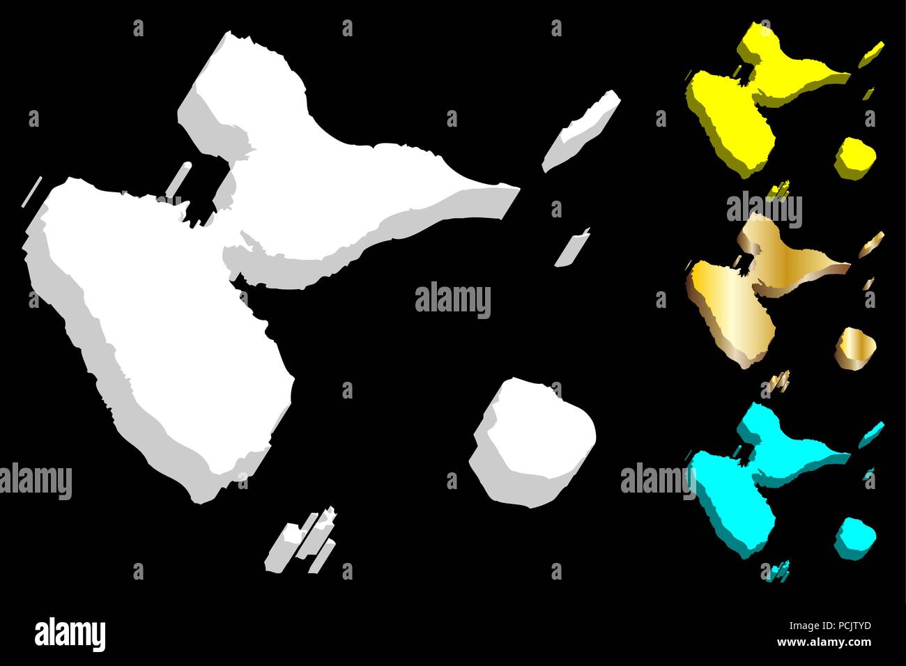3D de la carte de Guadeloupe (région de l'île - l'île de France) - blanc, jaune, bleu et or - vector illustration Illustration de Vecteur