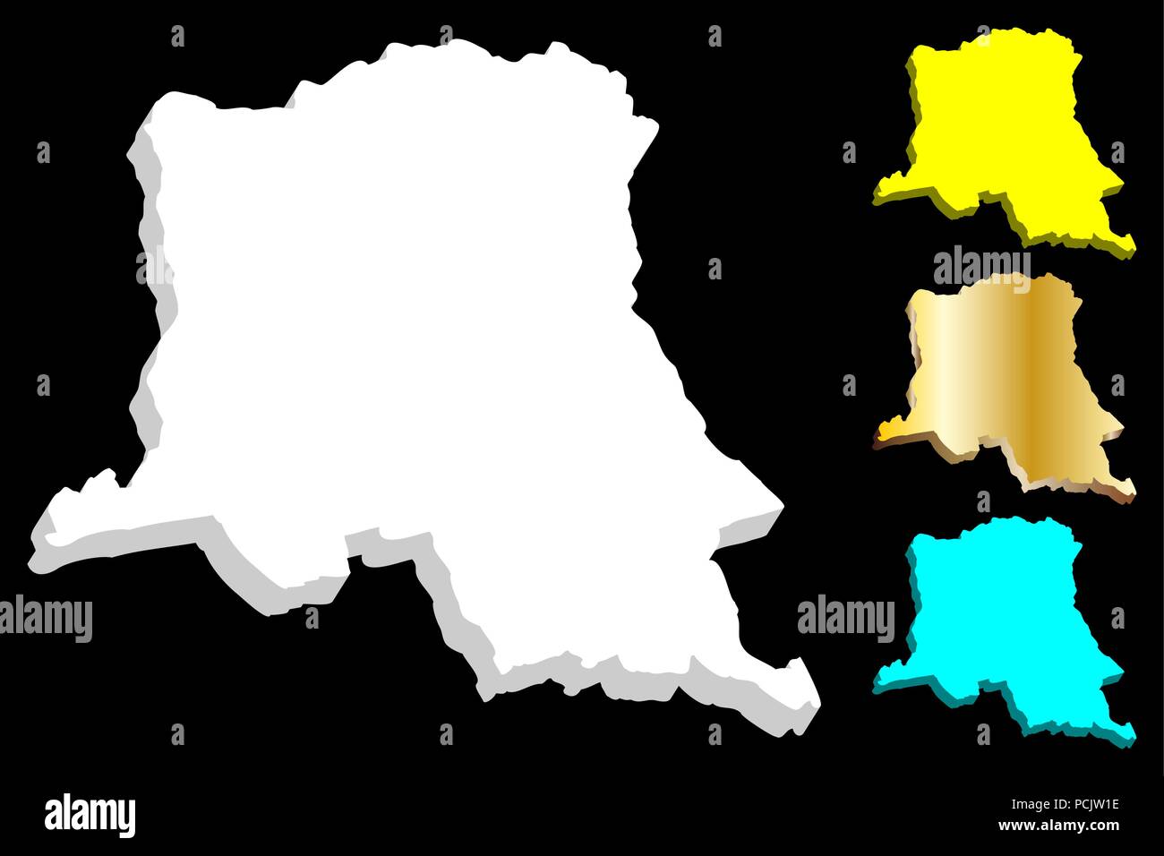 3D de la carte de la République démocratique du Congo (République démocratique du Congo (RDC, Congo-Kinshasa) - blanc, jaune, bleu et or - vector illustration Illustration de Vecteur