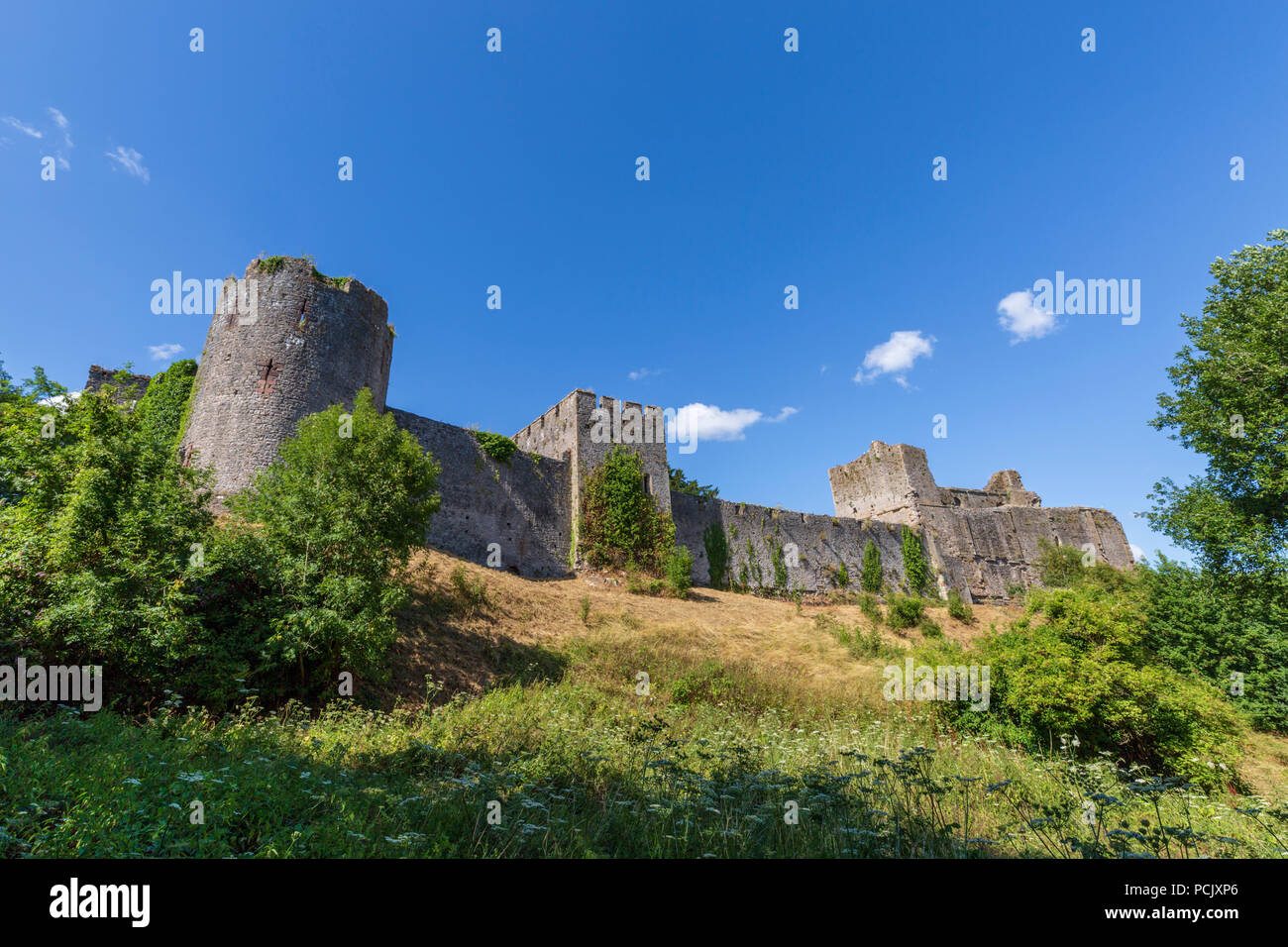 Vue depuis le sud de château de Chepstow, Chepstow, au Pays de Galles Banque D'Images
