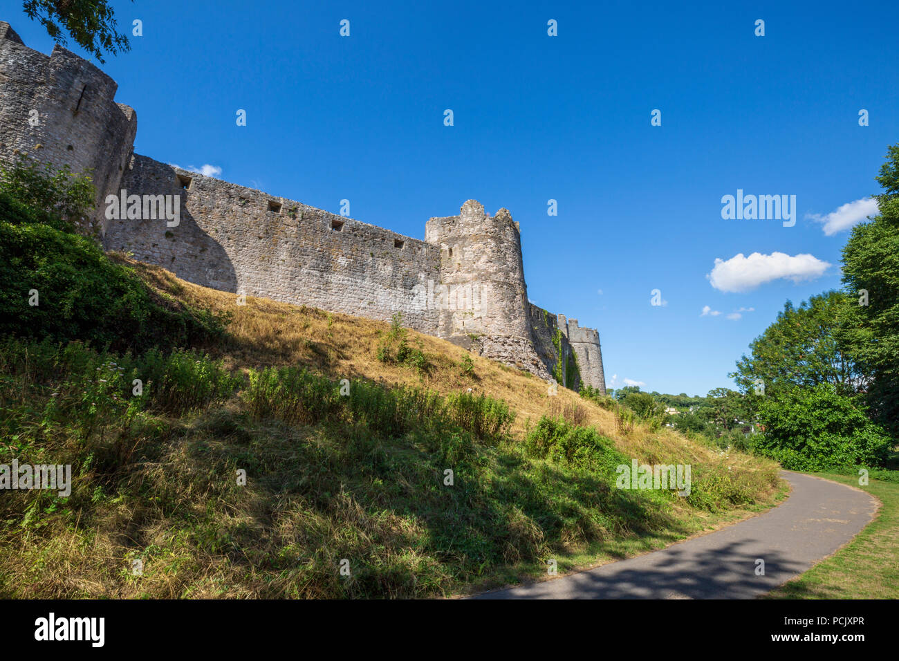 Vue depuis le sud de château de Chepstow, Chepstow, au Pays de Galles Banque D'Images