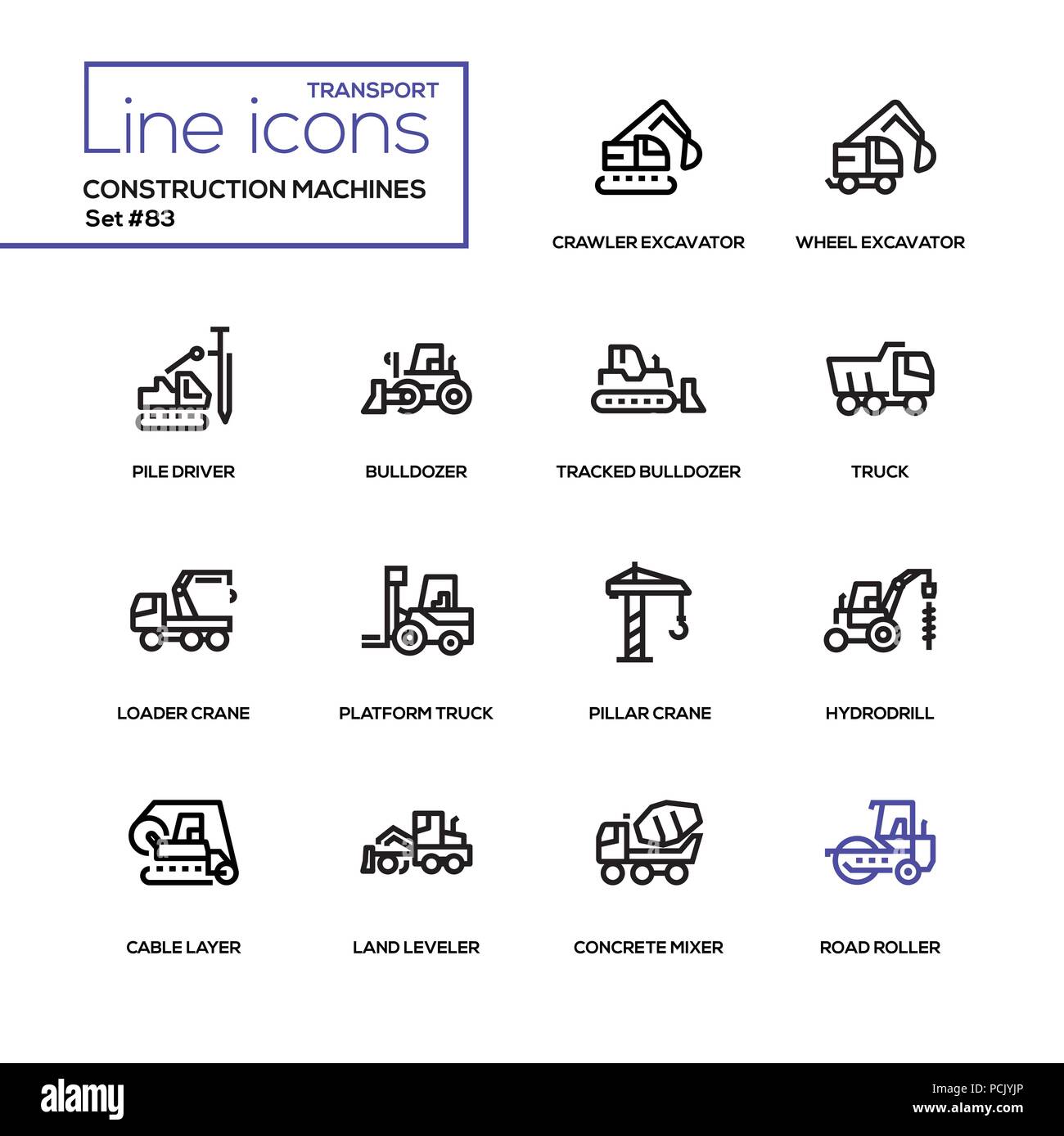 Machines de construction - design ligne icons set Illustration de Vecteur