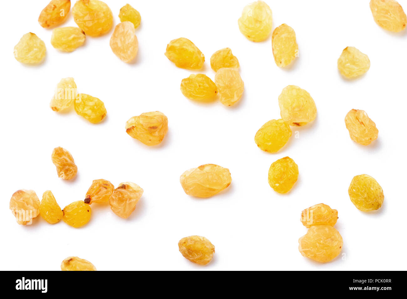 Raisins secs sur jaune Vue de dessus Banque D'Images