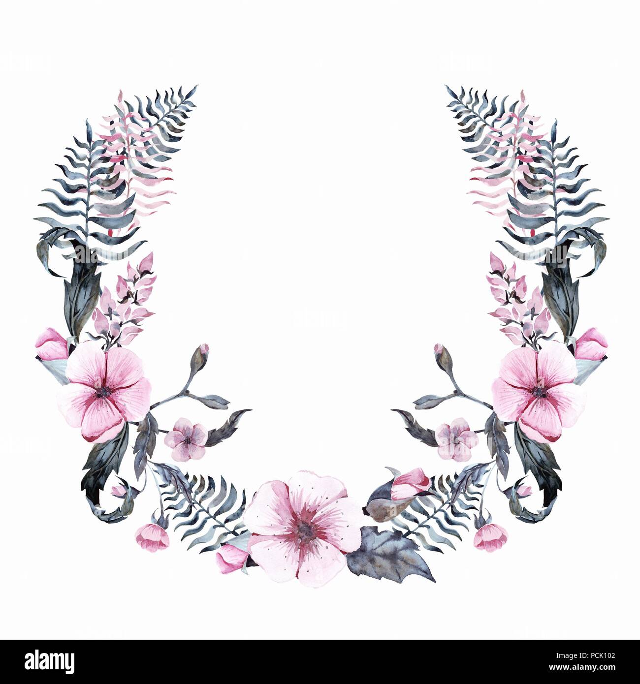 Aquarelle rose floral wreath hand drawn clip art Banque D'Images