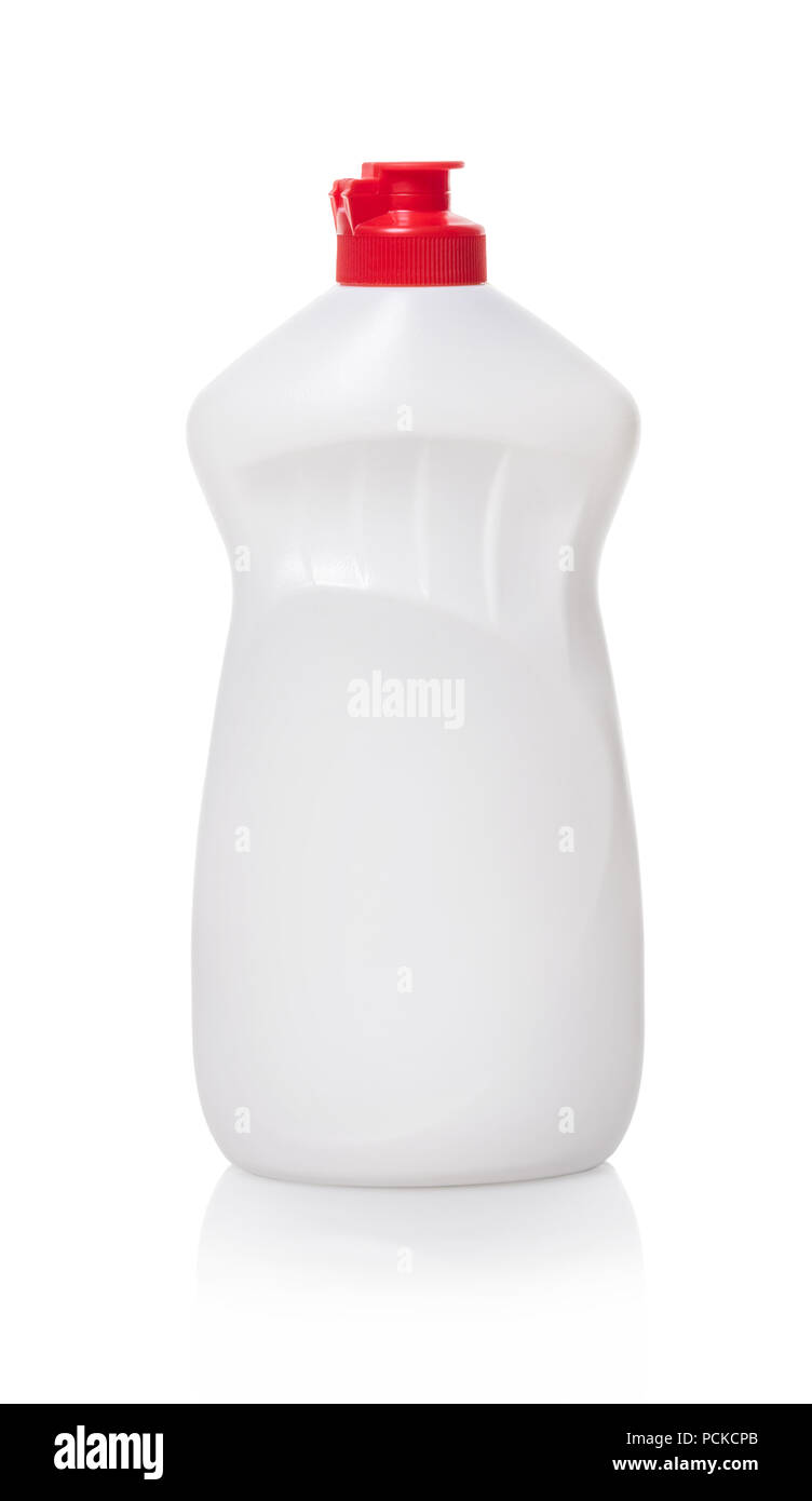 Bouteille de détergent sur blanc fond isolé Banque D'Images