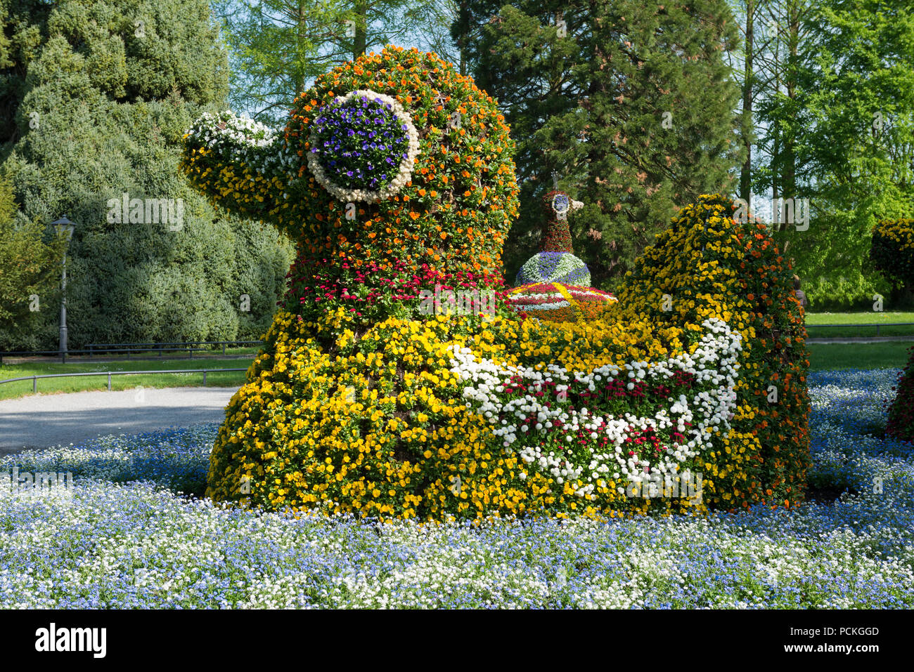 Sculpture de fleurs, l'île de Mainau, sur le lac de Constance, Bade-Wurtemberg, Allemagne Banque D'Images