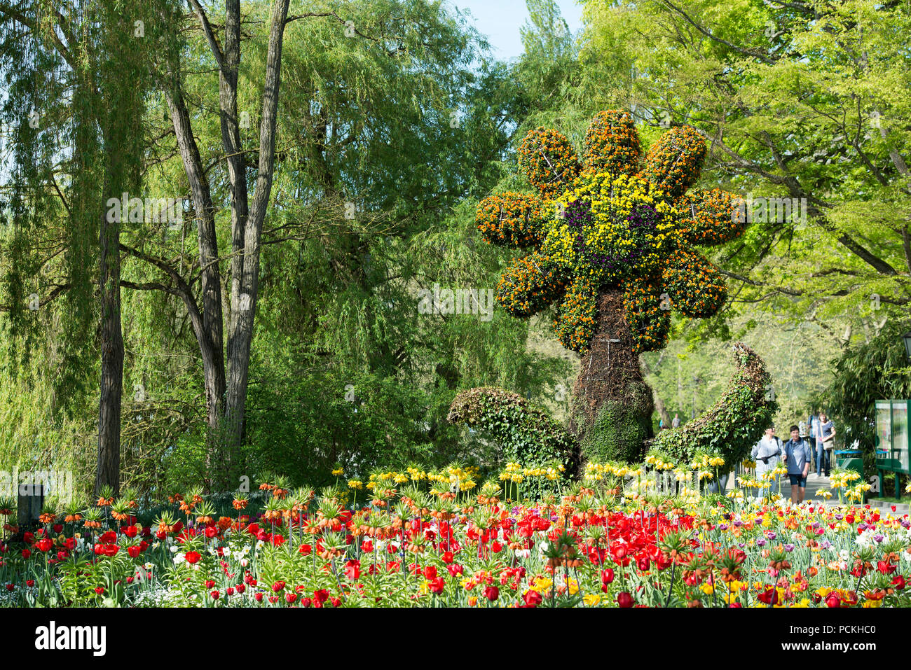 Sculpture de fleurs, l'île de Mainau, sur le lac de Constance, Bade-Wurtemberg, Allemagne Banque D'Images