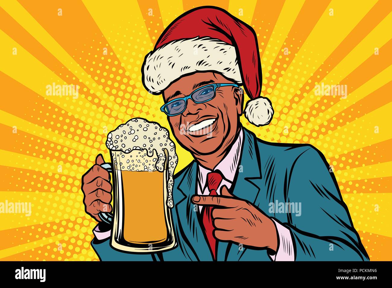 Noël et Nouvel an. homme avec une chope de bière de la mousse. Ame africaine Illustration de Vecteur
