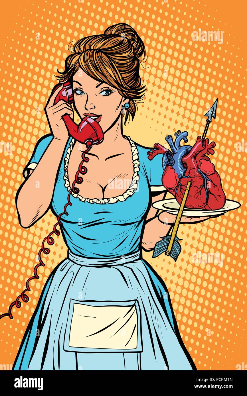 Love Heart arrow la livraison. Service de l'hôtel. Serveuse Illustration de Vecteur