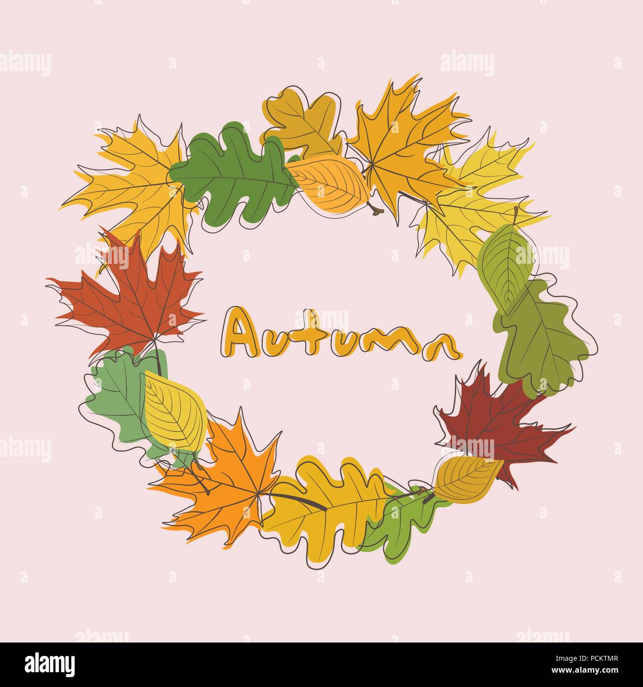 Arrière-plan de l'automne. Guirlande de feuilles en automne. L'érable multicolores, chêne et frêne leves. Vector EPS 10 Illustration de Vecteur