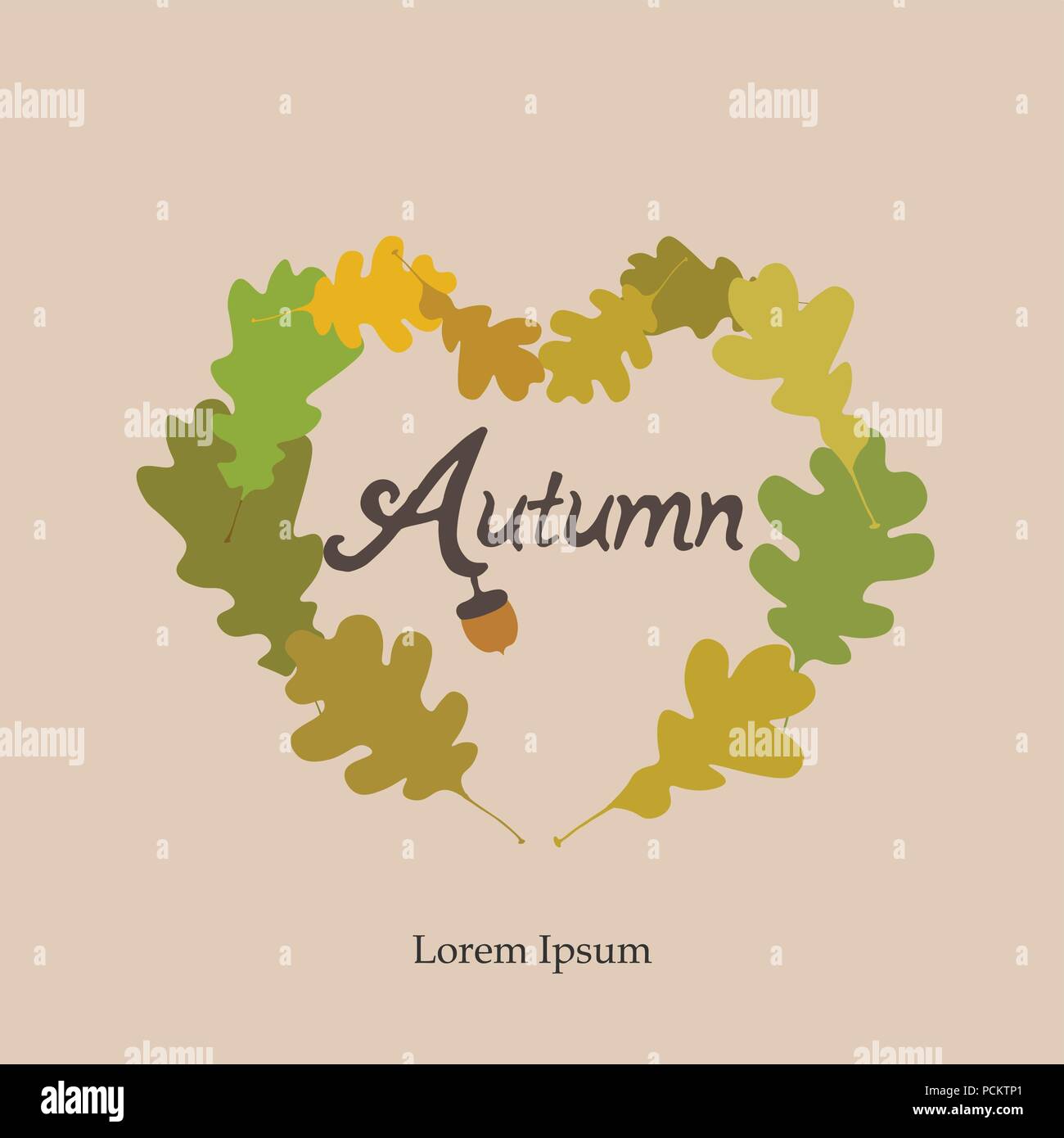 Coeur d'automne la carte du châssis. Couronne de feuilles de chêne automne arrière-plan. Vector EPS 10 Illustration de Vecteur