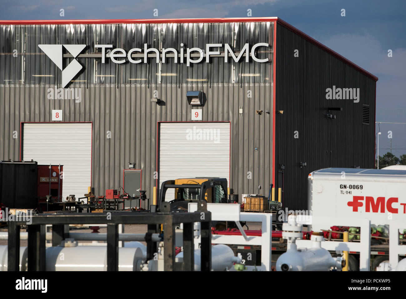 Un logo affiche à l'extérieur d'un établissement occupé par TechnipFMC à Brighton, Colorado, le 21 juillet 2018. Banque D'Images