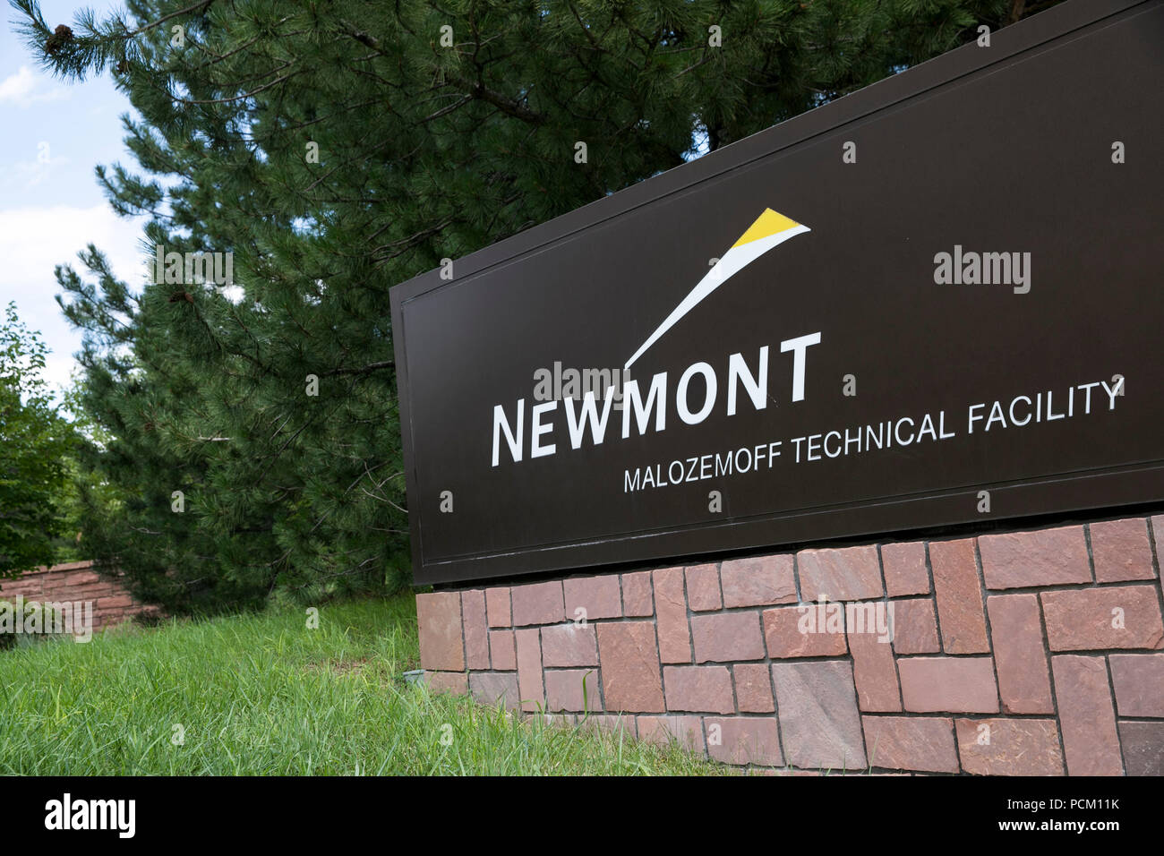 Un logo affiche à l'extérieur d'un établissement occupé par la Newmont Mining Corporation, à Greenwood Village, Colorado, le 22 juillet 2018. Banque D'Images
