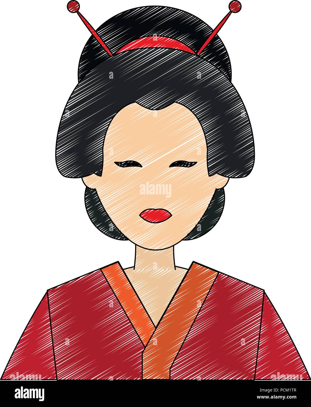 Profil de Geisha gribouillis d'avatar Illustration de Vecteur