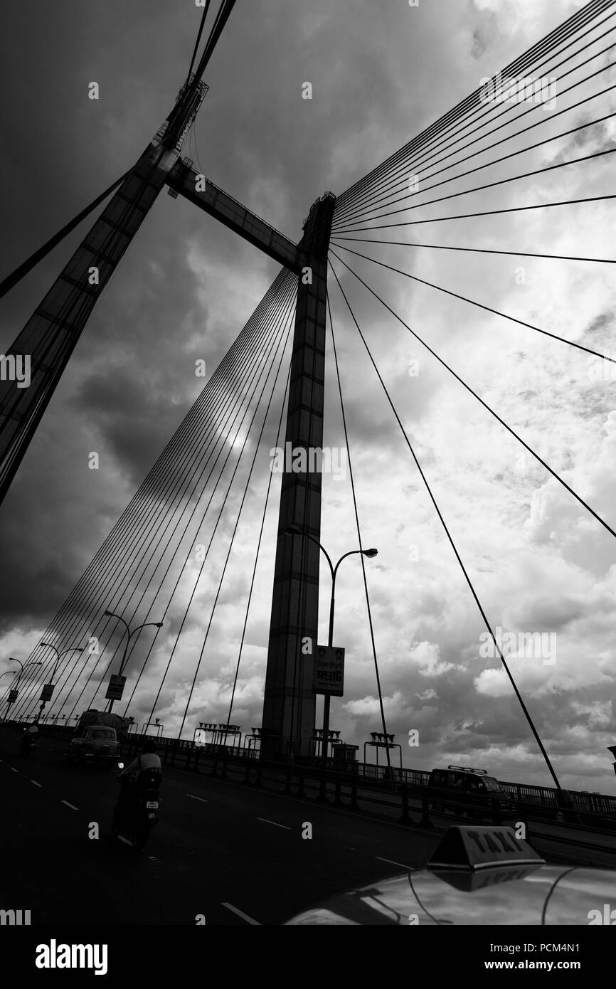 L'Vidyasagar Setu Pont sur la rivière Hooghly, Calcutta, Inde. Banque D'Images