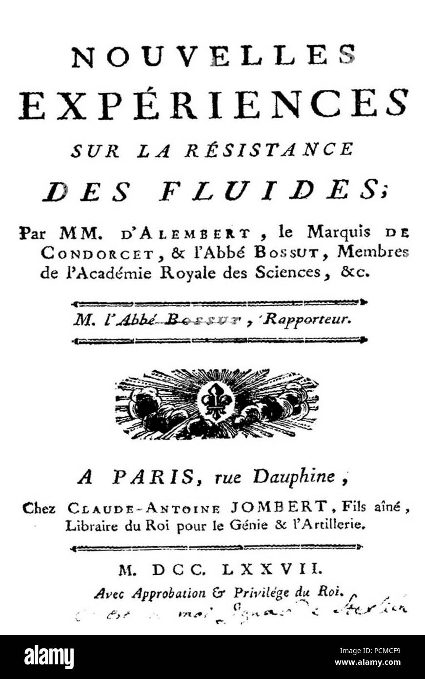 Alembert - nouvelles expériences sur la résistance des fluides, 1777 - 14723. Banque D'Images