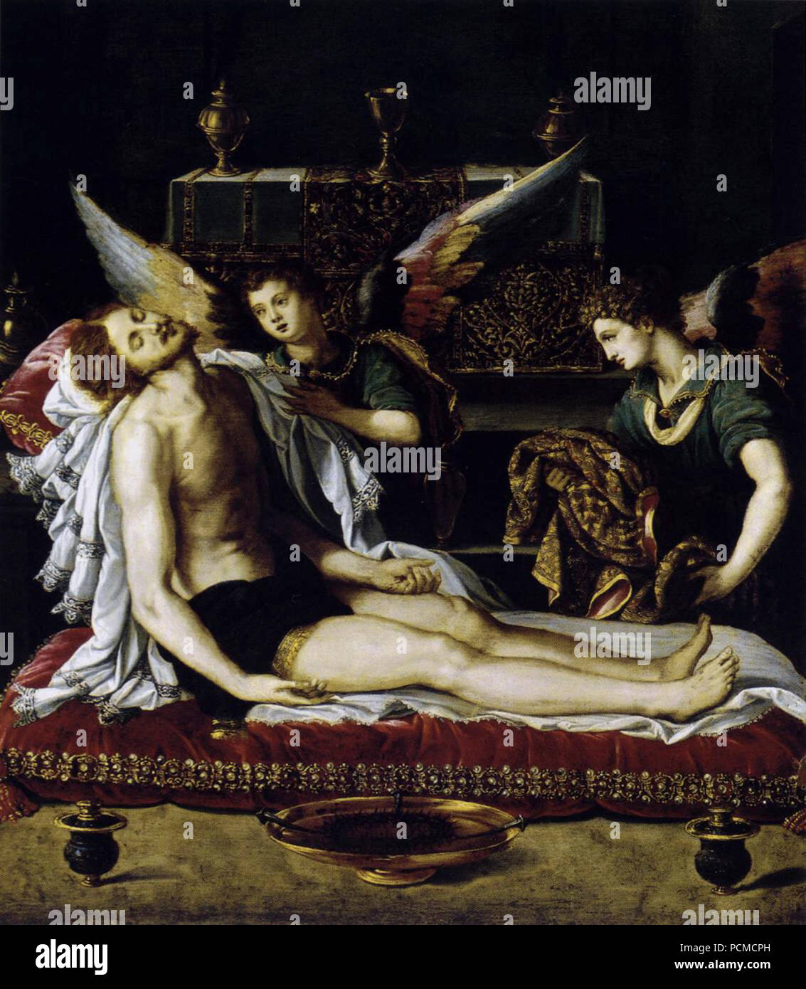 Alessandro Allori - Le Corps du Christ avec deux anges - Banque D'Images