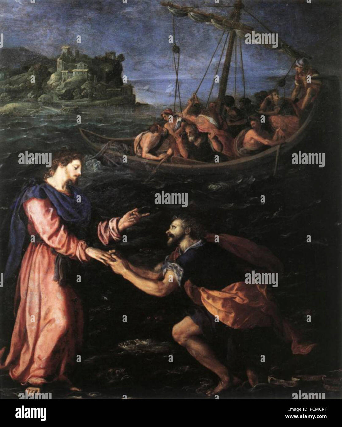 Alessandro Allori, san Pietro cammina sull'acqua. Banque D'Images