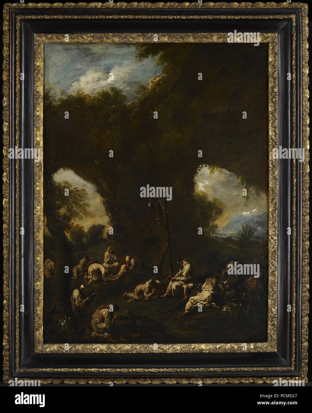 Alessandro Turchi ; Antonio Francesco Peruzzini - Moines priant dans une grotte - Banque D'Images