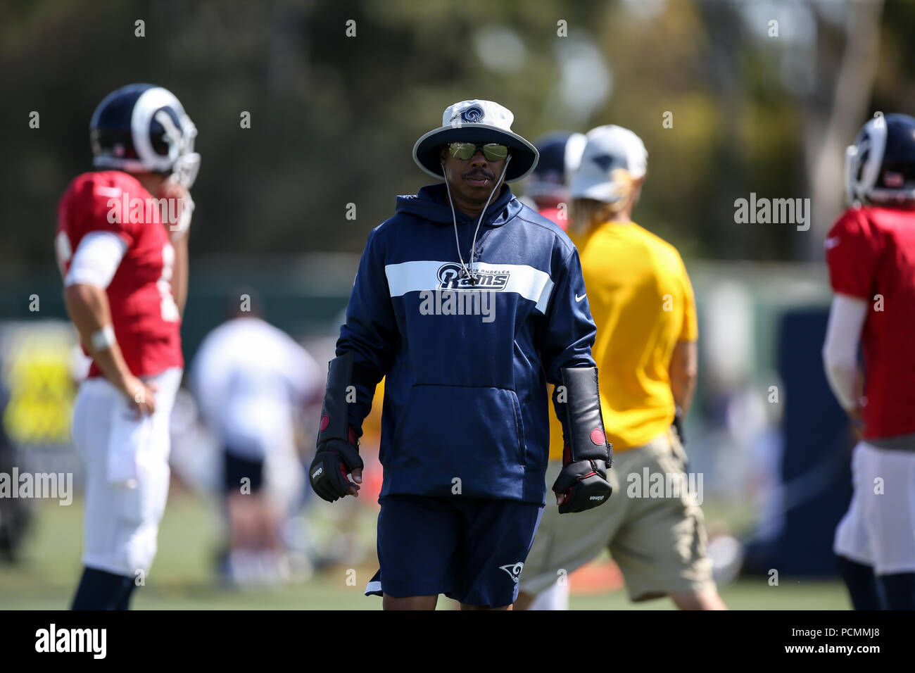 01 août 2018, Irvine, CA.Los Angeles Rams coach Eric Yarber Los Angeles Rams Camp d'entraînement à l'UC Irvine Campus à Irvine, CA le 01 août 2018. Jevone Moore Banque D'Images