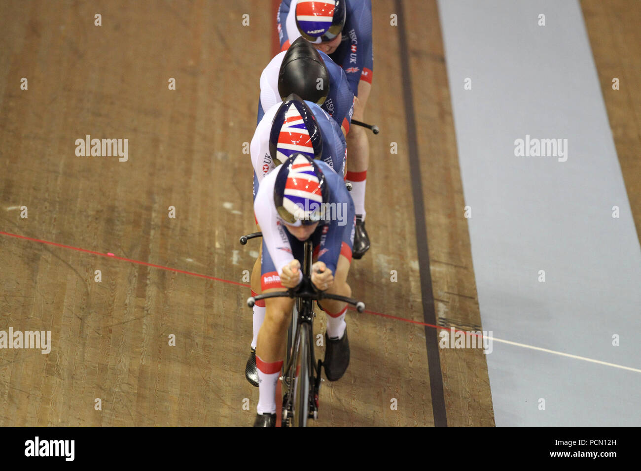 Glasgow 3 août 2018. Sir Chris Hoy vélodrome. Poursuite féminine. GBR prendre d'or sur l'Italie. Katie Archibald, Elinor Barker, laura Kenny, Evans de Neah. Credit Alan Oliver / Alamy Live News Banque D'Images
