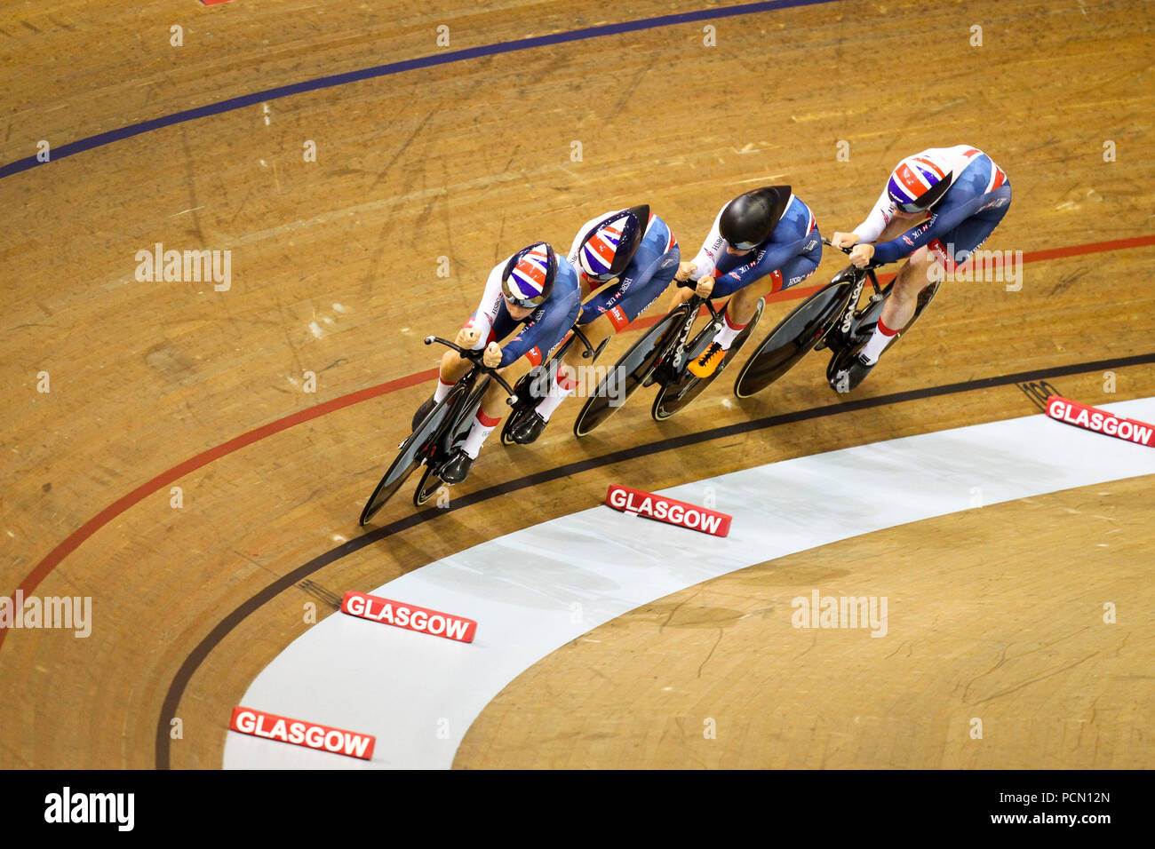Glasgow 3 août 2018. Sir Chris Hoy vélodrome. Poursuite féminine. GBR prendre d'or sur l'Italie. Katie Archibald, Elinor Barker, laura Kenny, Evans de Neah. Credit Alan Oliver / Alamy Live News Banque D'Images