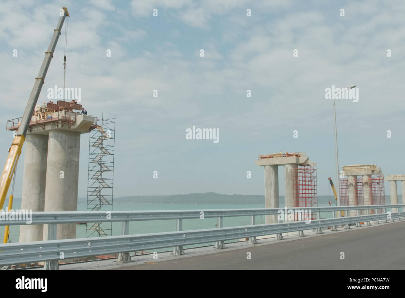 La construction de la passerelle de Crimée. La construction du paysage. Banque D'Images