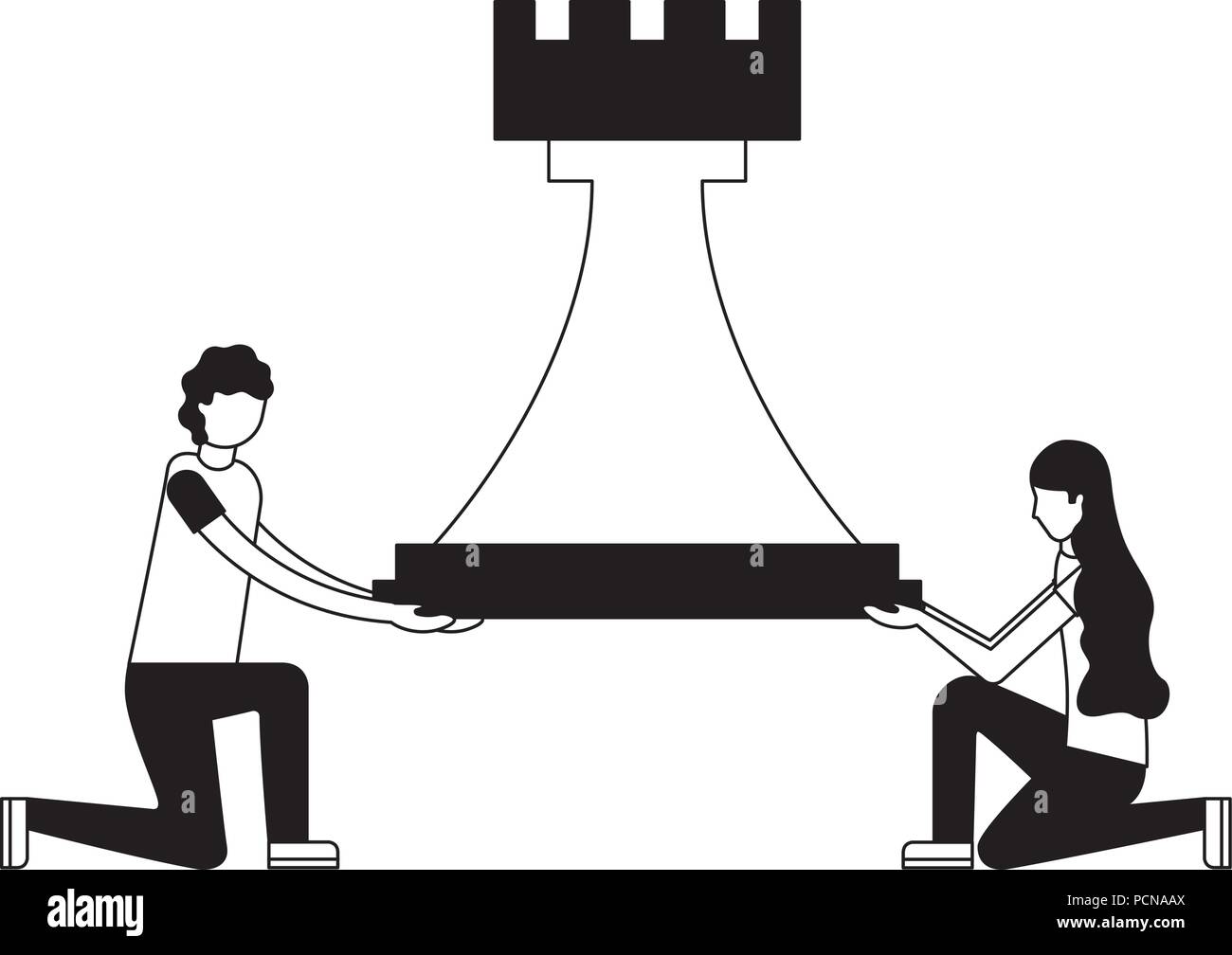 Couple avec pièce d'échecs tour icône isolé Illustration de Vecteur