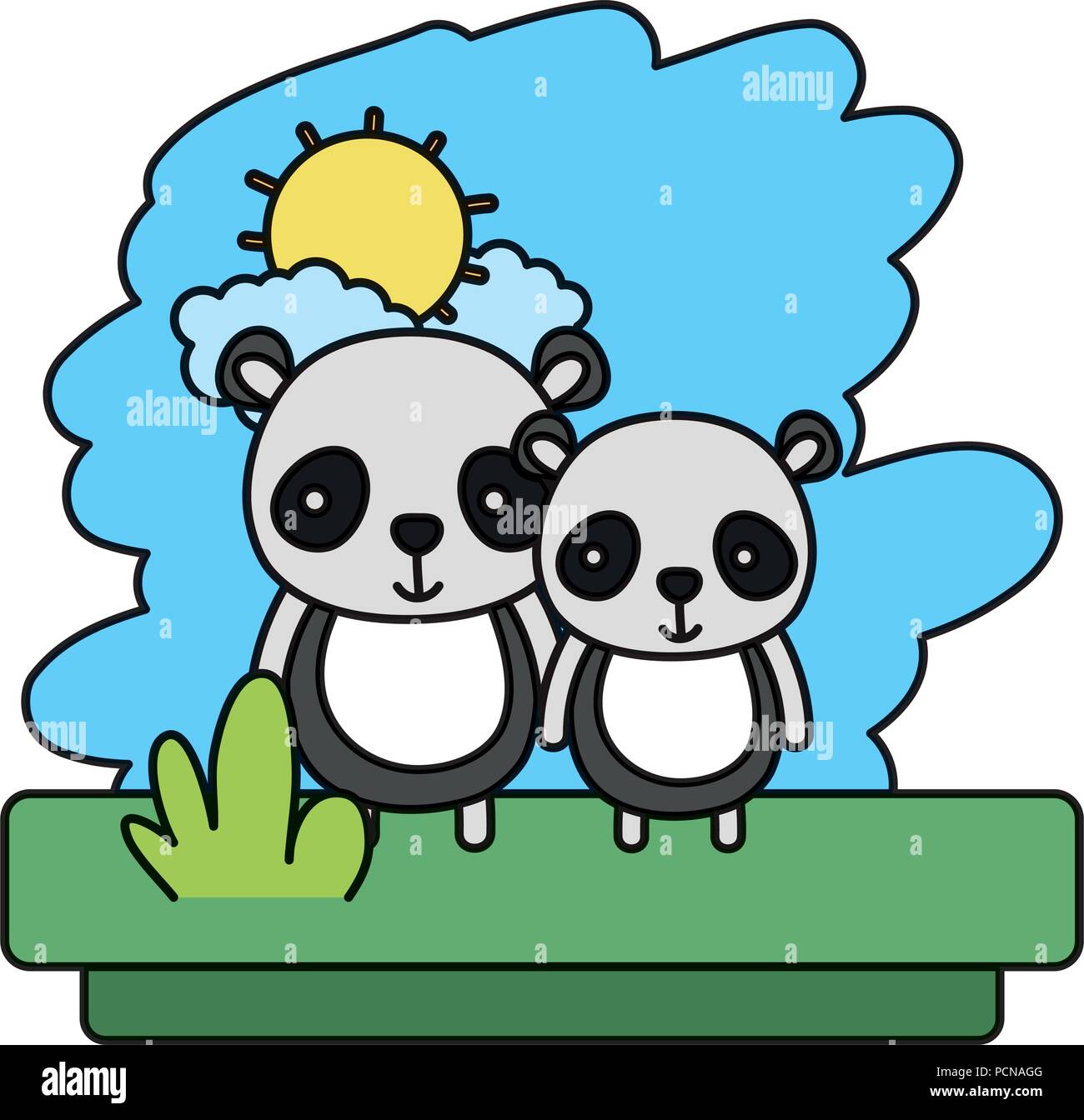 Couple couleur mignon panda animal sauvage Illustration de Vecteur