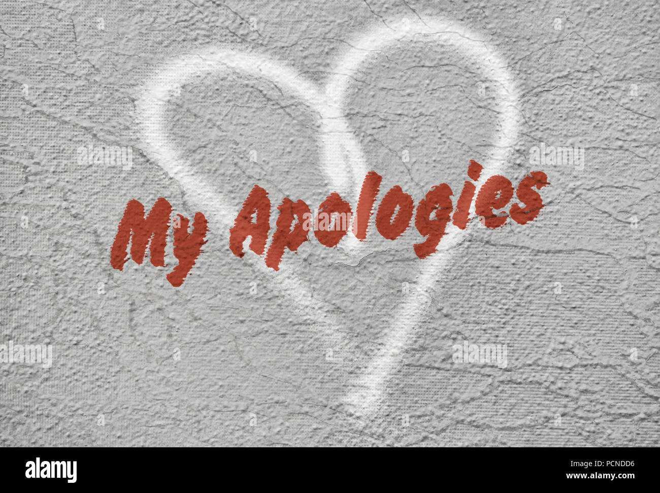 Mes excuses texte écrit en rouge sur un cœur dessiné à la main Banque D'Images