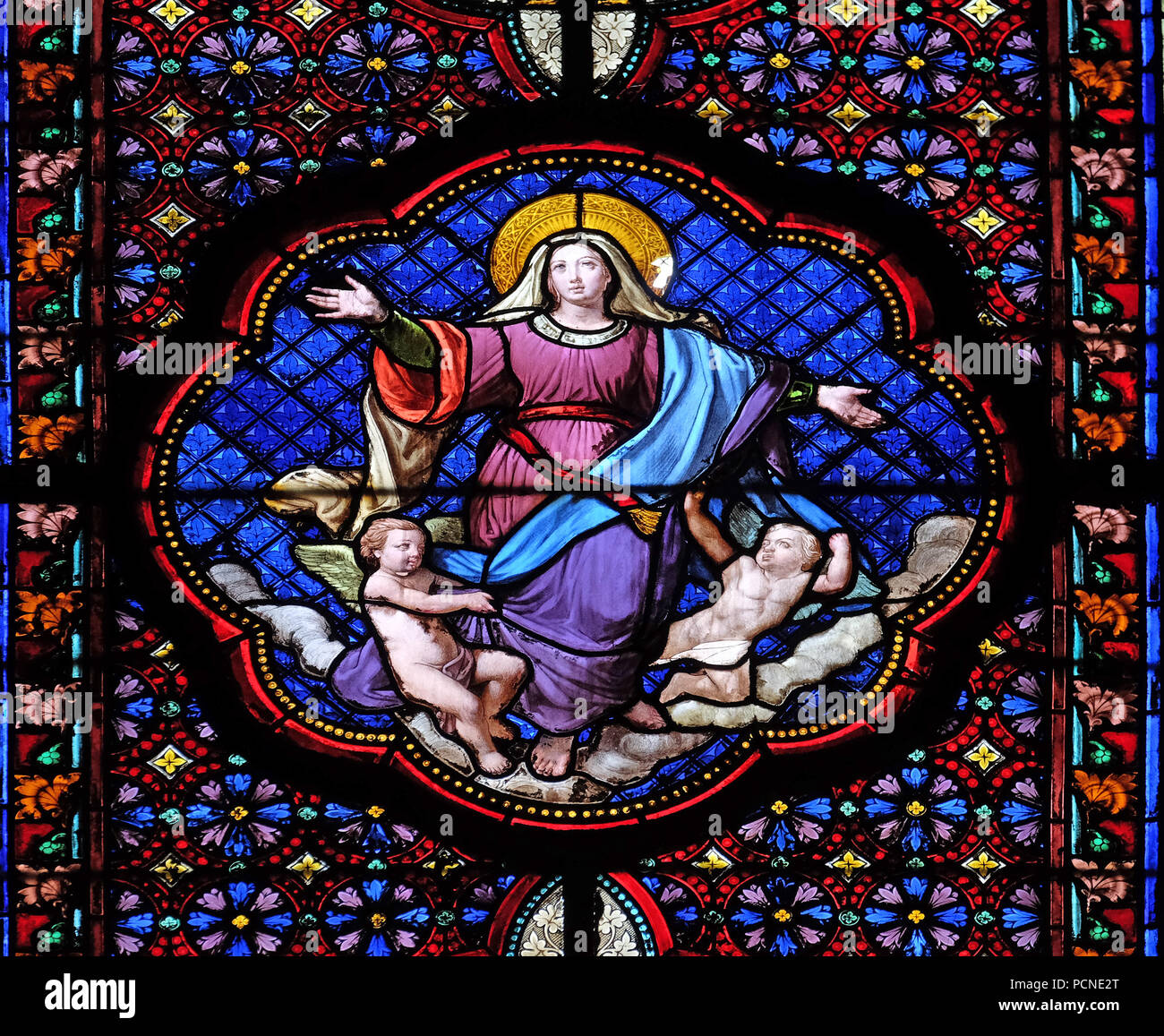 Tableau Sur Toile Vierge Marie Vitrail 50x70 Cm - Neuf