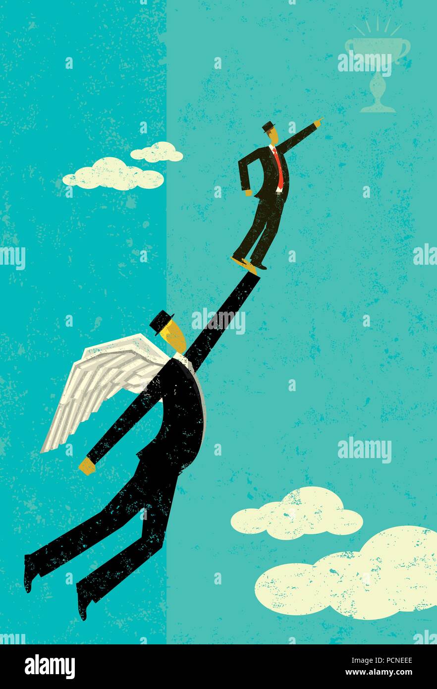 Un homme d'investisseurs providentiels obtient de l'aide d'un investisseur providentiel pour atteindre son but. Illustration de Vecteur