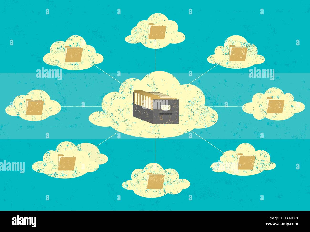 Le stockage cloud avec un classeur et des chemises. Illustration de Vecteur