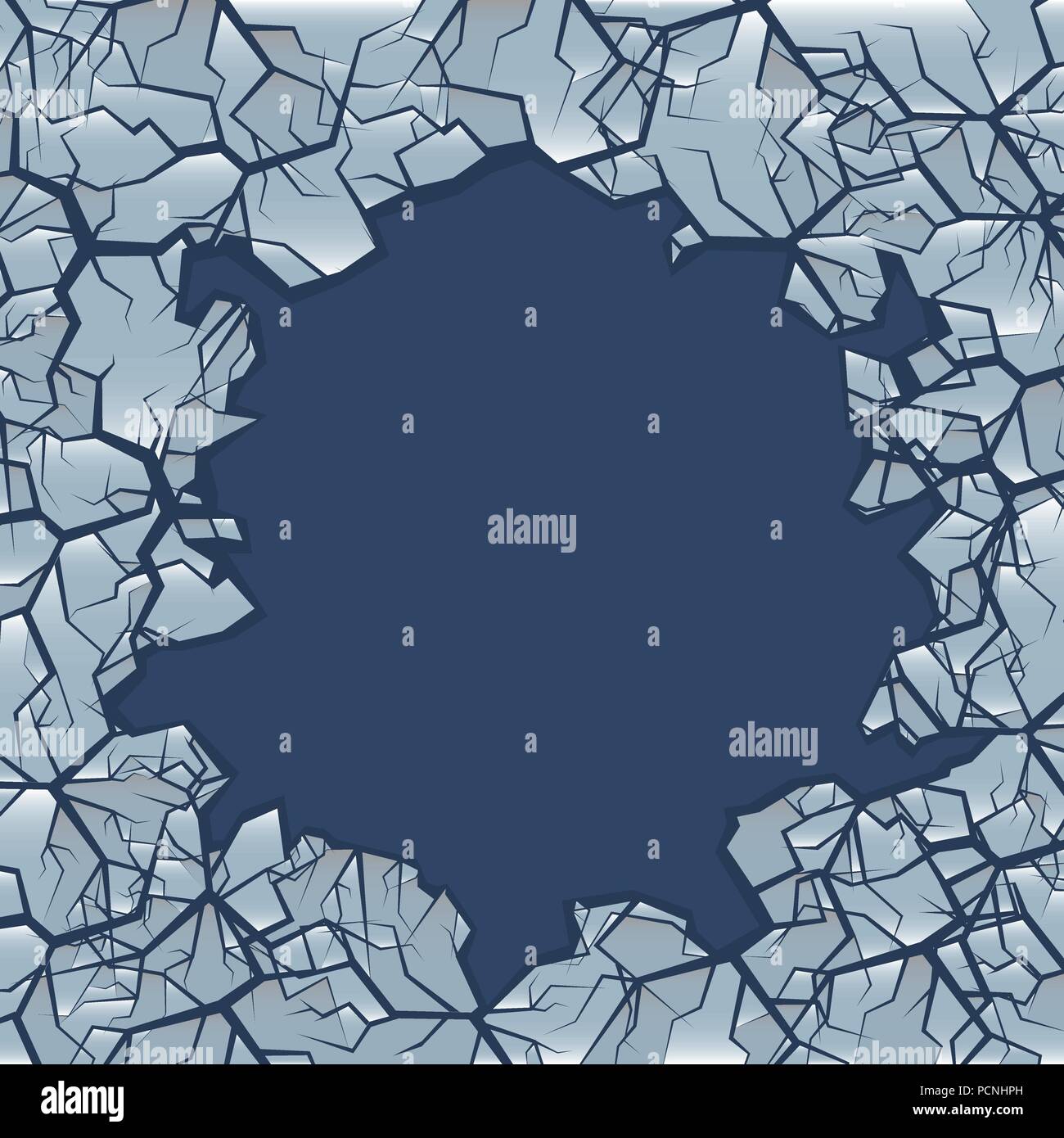 Arrière-plan de glace fissurée. Toile gelée d'hiver avec le trou pour le texte simple, Vector illustration Illustration de Vecteur