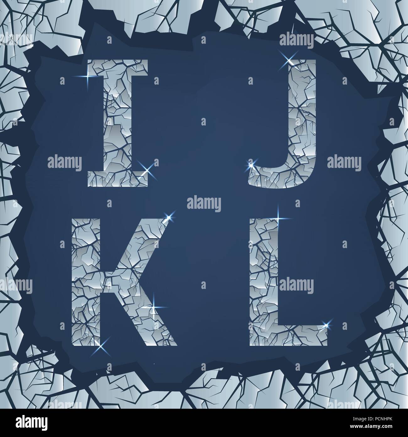 Cracked ice I J K L lettres. Congelés, symboles d'hiver Vector illustration Illustration de Vecteur