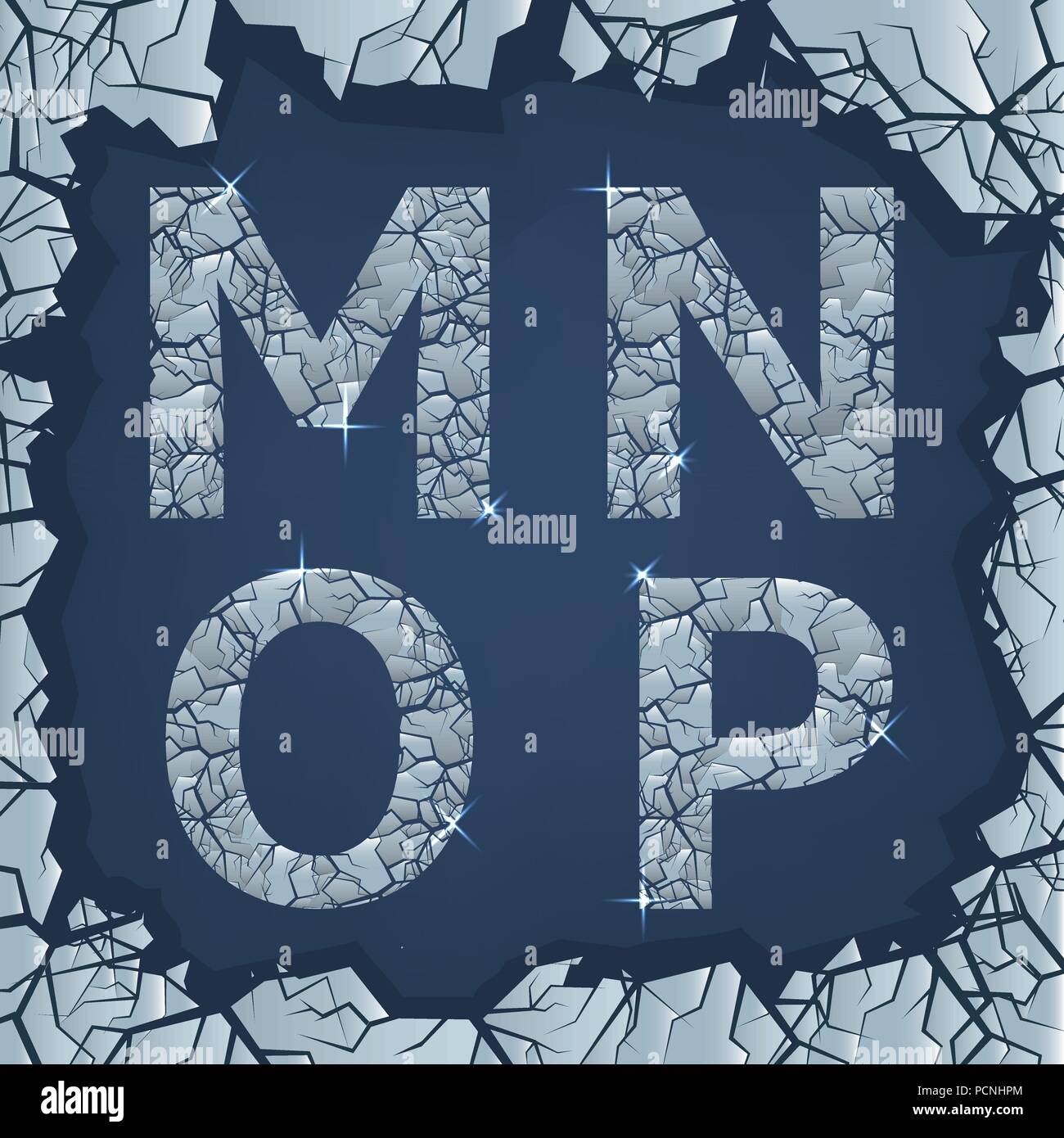 Cracked ice M N O P lettres. Congelés, symboles d'hiver Vector illustration Illustration de Vecteur