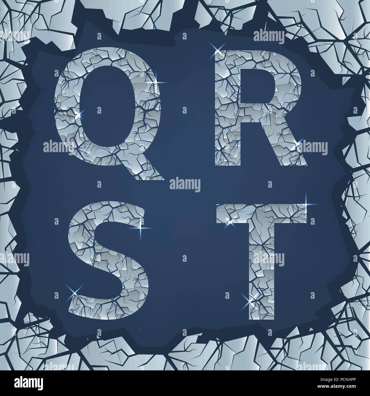 Cracked ice Q R S T lettres. Congelés, symboles d'hiver Vector illustration Illustration de Vecteur