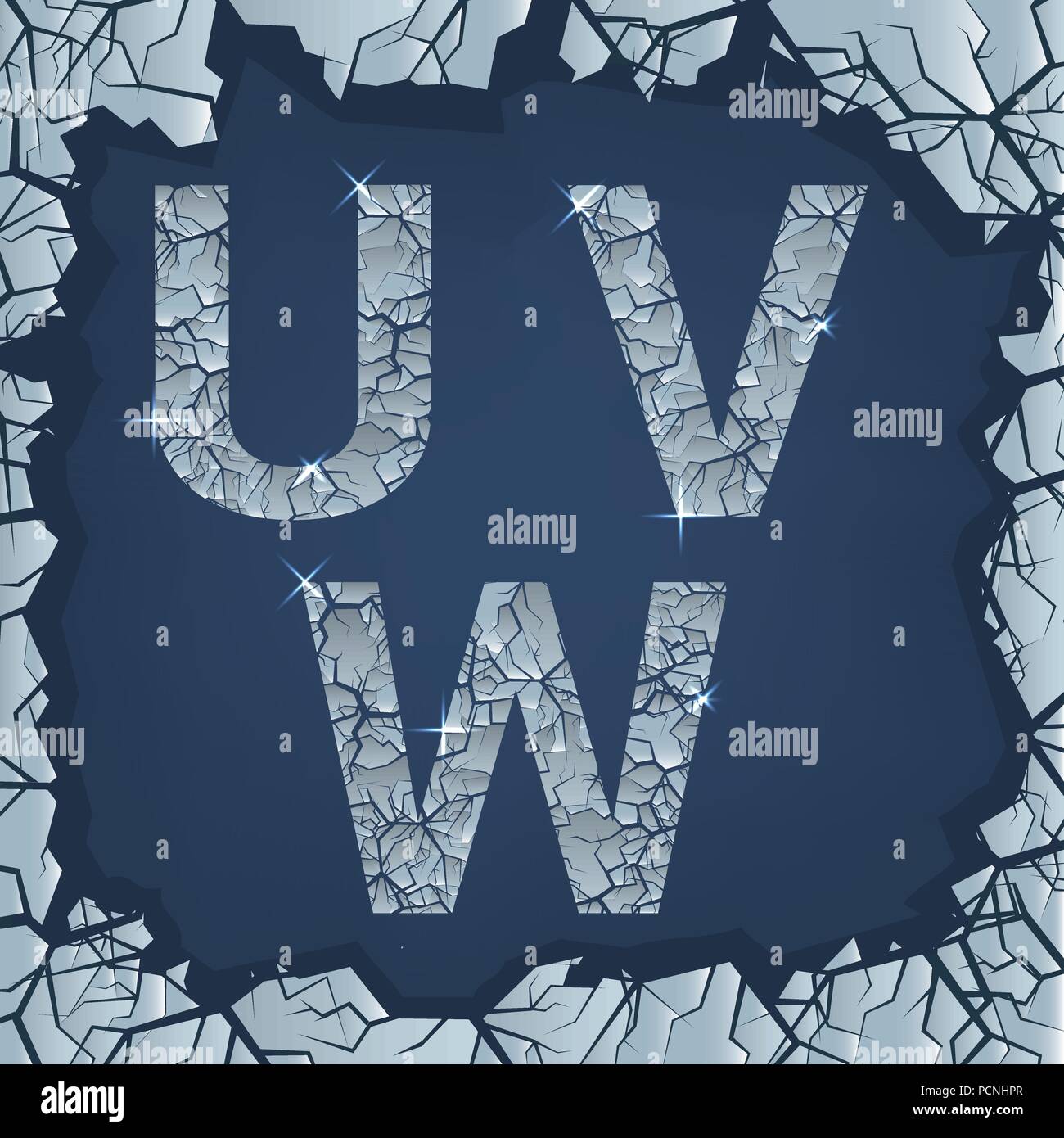 Cracked ice U V W lettres. Congelés, symboles d'hiver Vector illustration Illustration de Vecteur