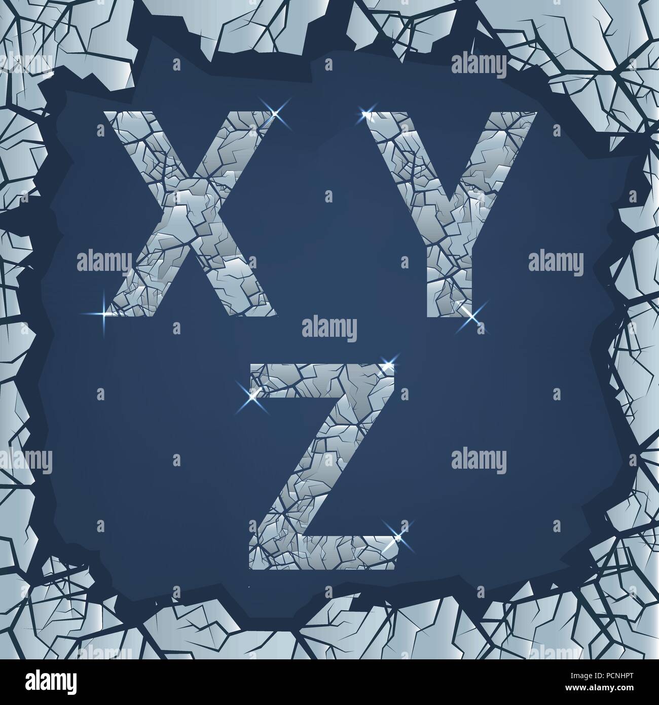 Cracked ice X Y Z lettres. Congelés, symboles d'hiver Vector illustration Illustration de Vecteur