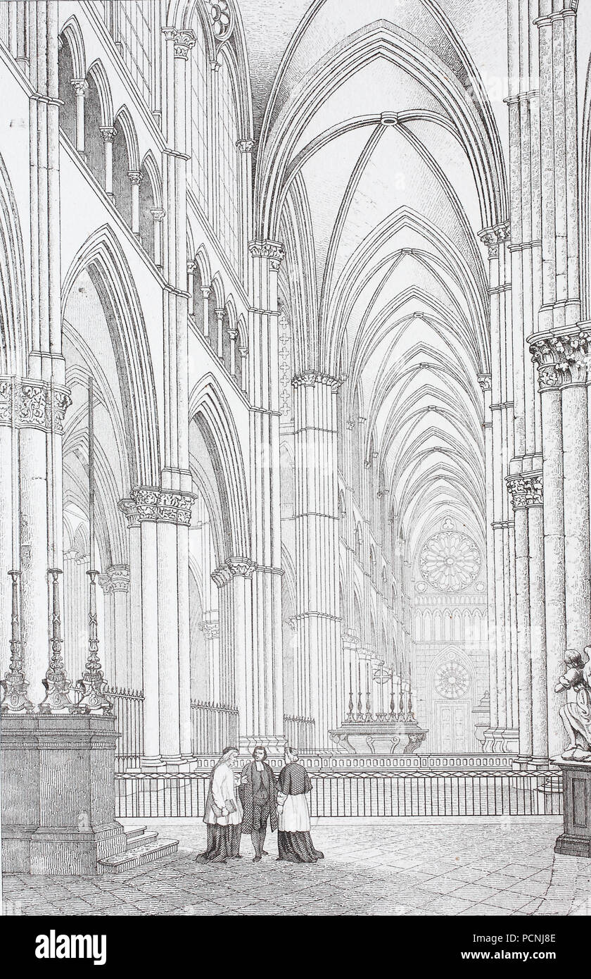 Intérieur de la cathédrale de Reims, France, Notre Dame de Reims, Notre-Dame de Reims, l'amélioration de la reproduction numérique d'une image historique de l'année 1885 Banque D'Images