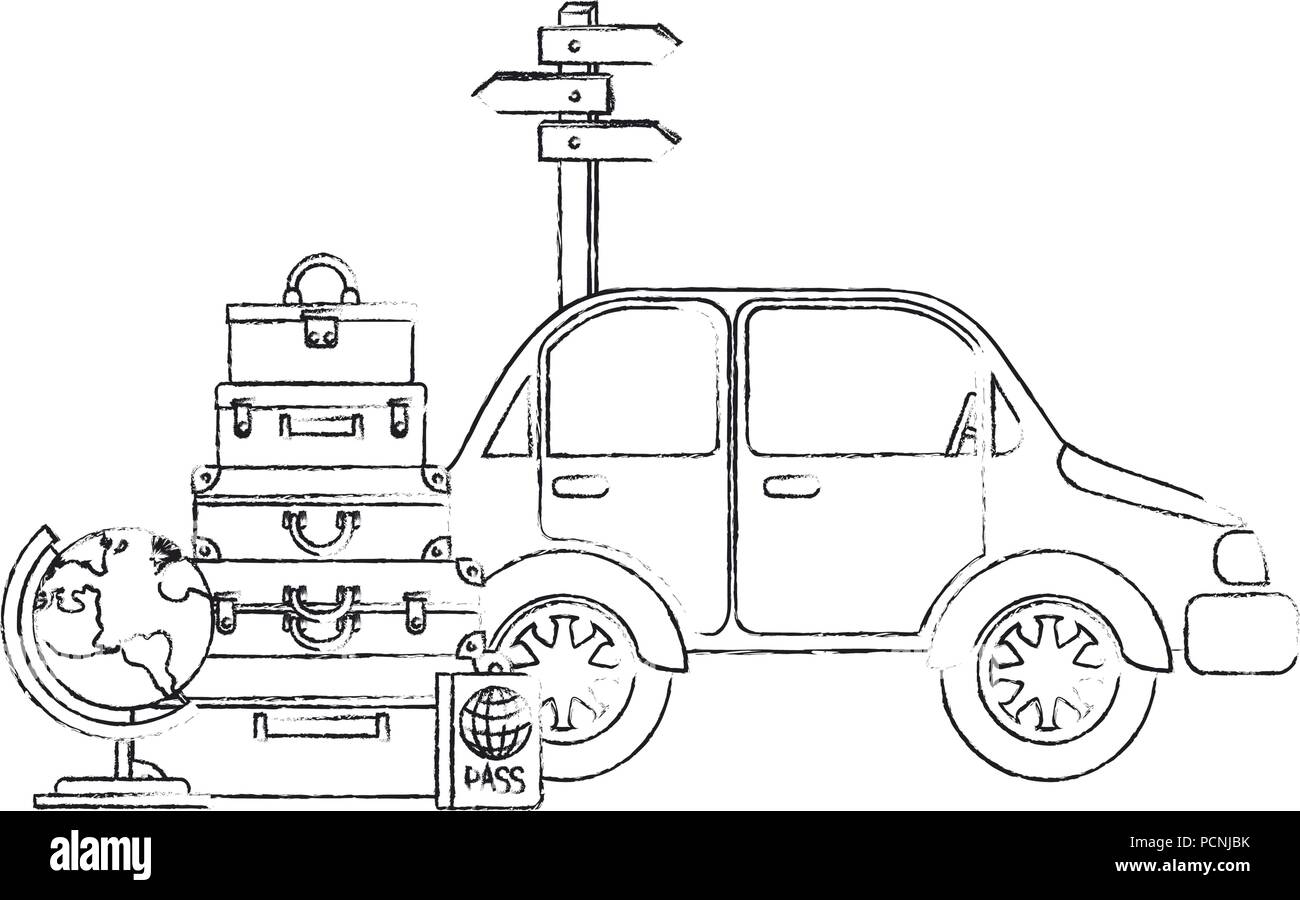 Voiture avec pile sacs valises Illustration de Vecteur