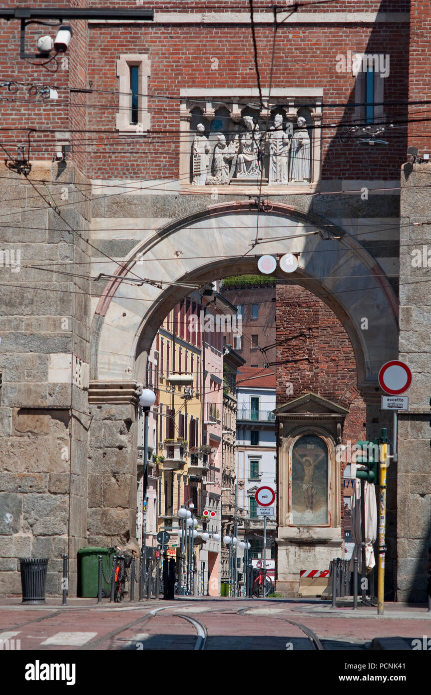L'Italie, Lombardie, Milan, Porta Ticinese Medievale, porte de la ville médiévale Banque D'Images