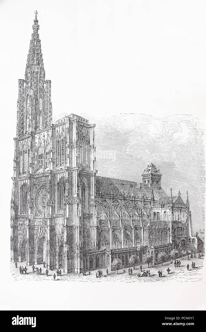 La cathédrale de Strasbourg ou de la cathédrale de Notre Dame de Strasbourg, LiebfrauenmÃ¼nster StraÃŸburg StraÃŸburger zu, MÃ¼nster, également connu sous le nom de la cathédrale de Strasbourg, est une cathédrale catholique romaine à Strasbourg, Alsace, France, amélioration numérique reproduction d'une image historique de l'année 1885 Banque D'Images