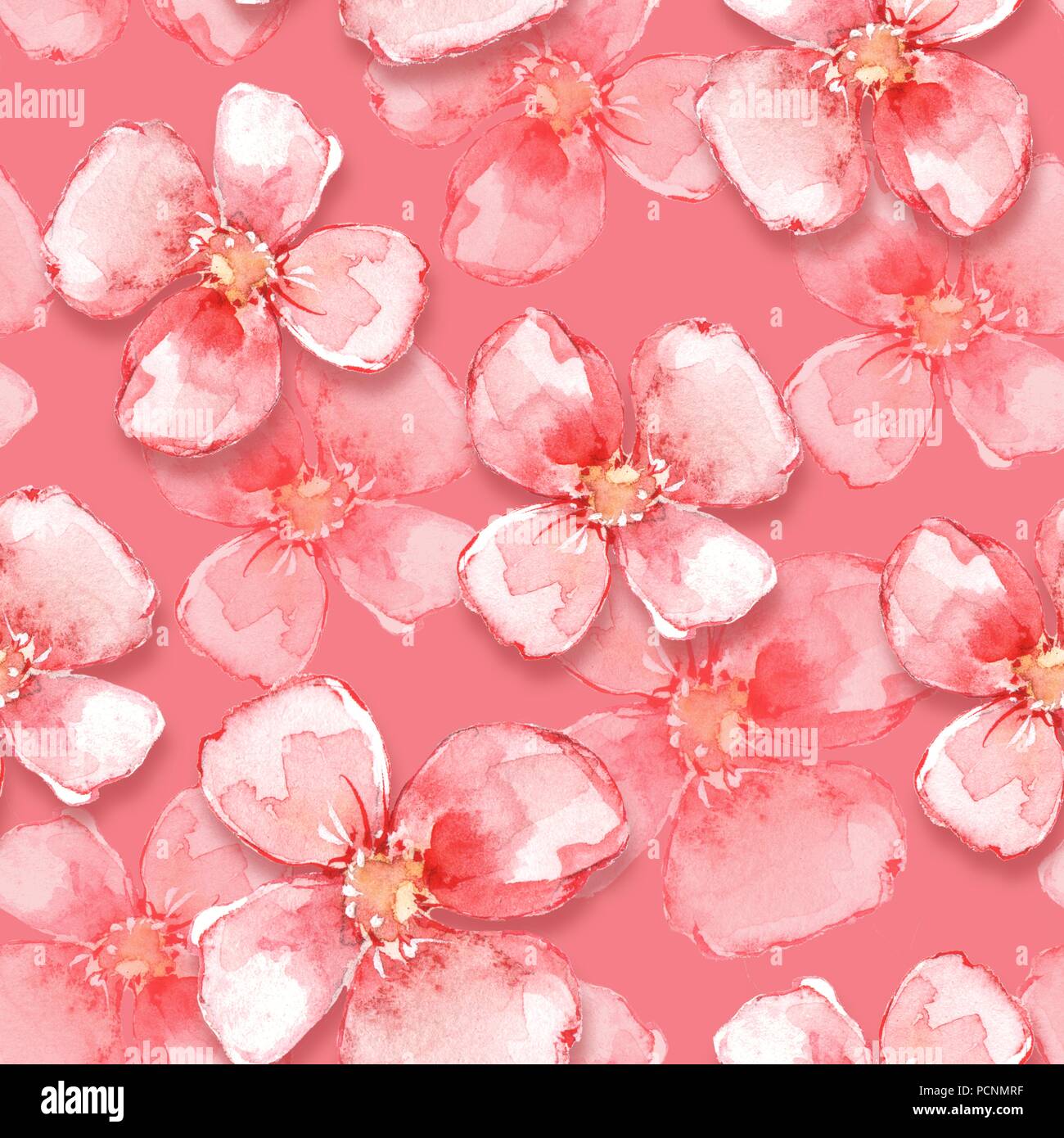Transparente Floral pattern. Contexte aquarelle avec les fleurs rouges Banque D'Images