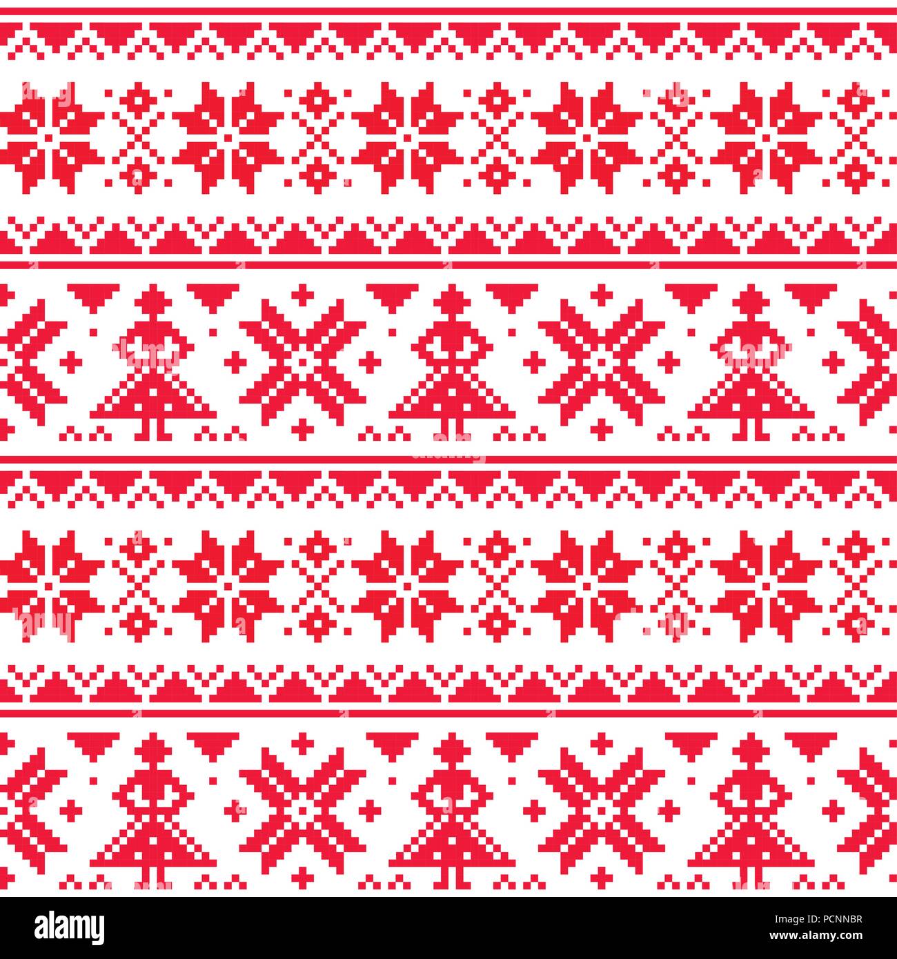 Vecteur d'hiver ou de noël motif transparent, inspiré par l'art populaire de la Laponie Sami traditionnels, couture et broderie Illustration de Vecteur