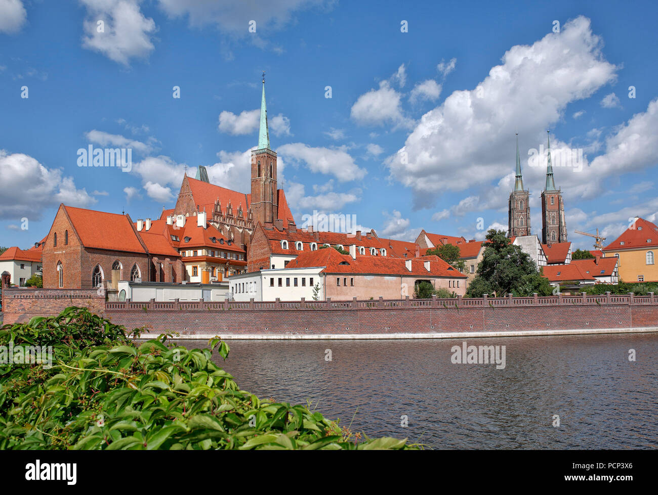 L'île de la cathédrale, dominsel Ostrow Tumski, partie la plus ancienne de la ville de Wroclaw, à proximité de la rivière Oder. Wroclaw, Breslau, Basse Silésie, Pologne, Europe Banque D'Images